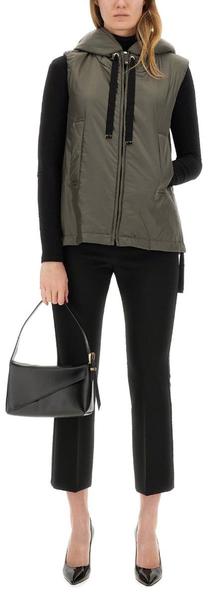 Max Mara Smooth Waterproof Vest With Hood And Zipper Closure Groen