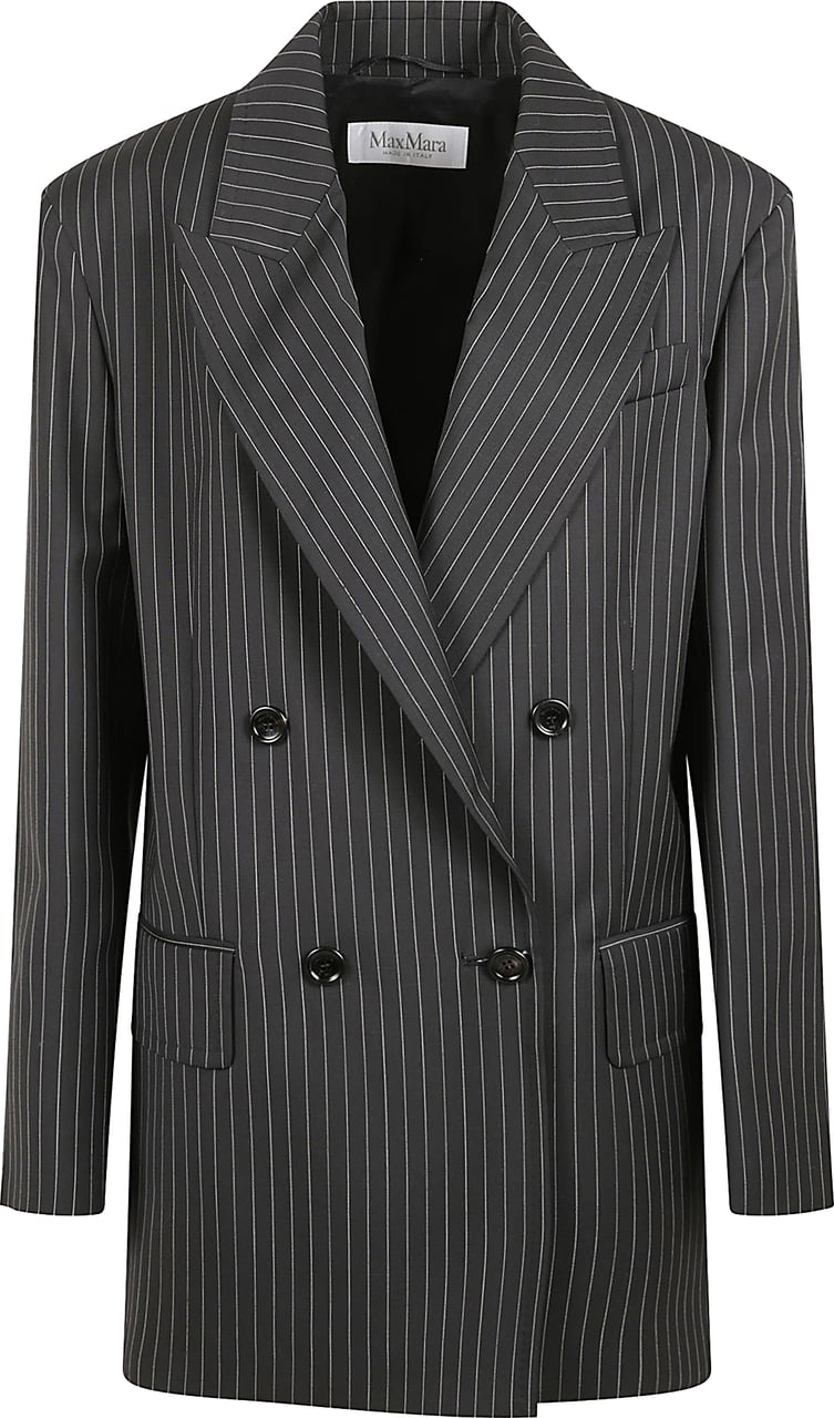 Max Mara Double-Breasted Virgin Wool Jacket With Pinstripes Zwart