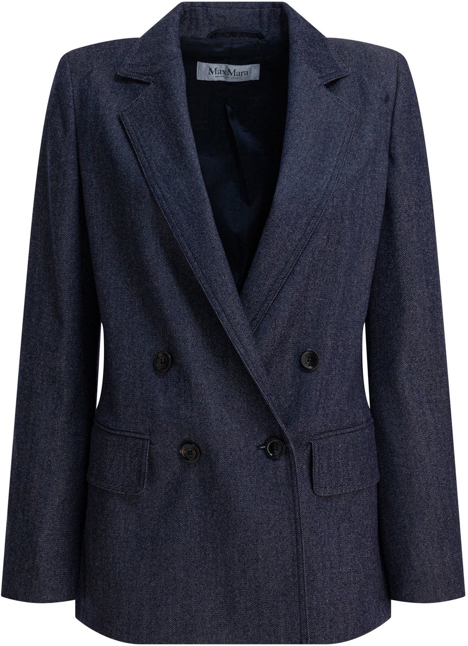 Max Mara Denim-effect double-breasted blazer Blauw