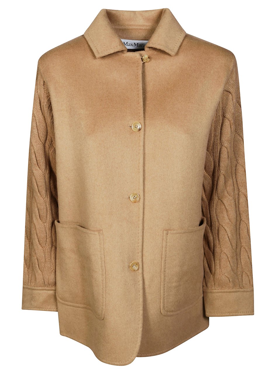 Max Mara Textured Cable Knit Jacket with Classic Collar and Button Closure Neutraal