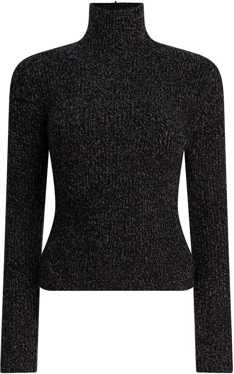 Max Mara Wool and cashmere mouliné turtleneck sweater Zwart