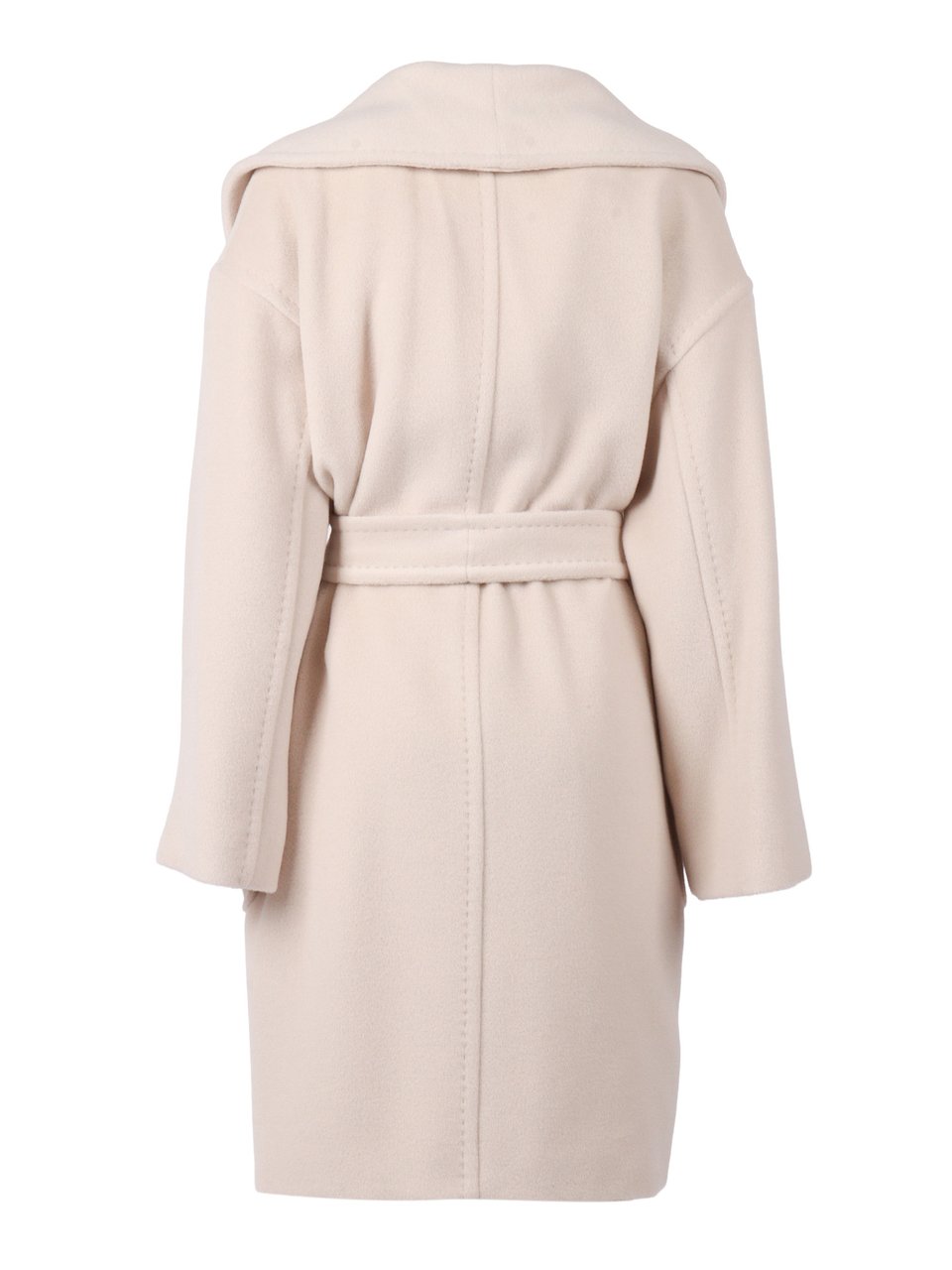 Max Mara Beige Short Coat with Wide Shawl Collar and Self-Tie Belt Neutraal