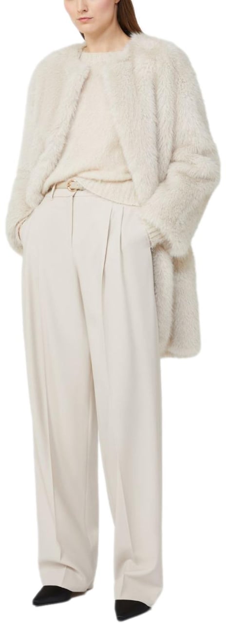 Max Mara Plush Beige Eros Coat With Collarless Design Wit