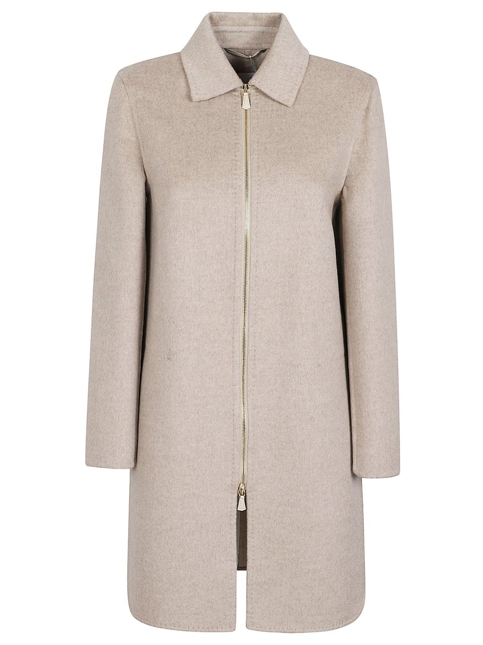 Max Mara Straight Silhouette Cashmere Coat with Front Zipper Closure Roze