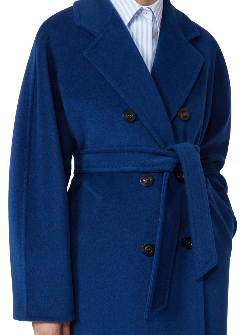 Max Mara Double-Breasted Coat with Wide Lapel Collar Blauw