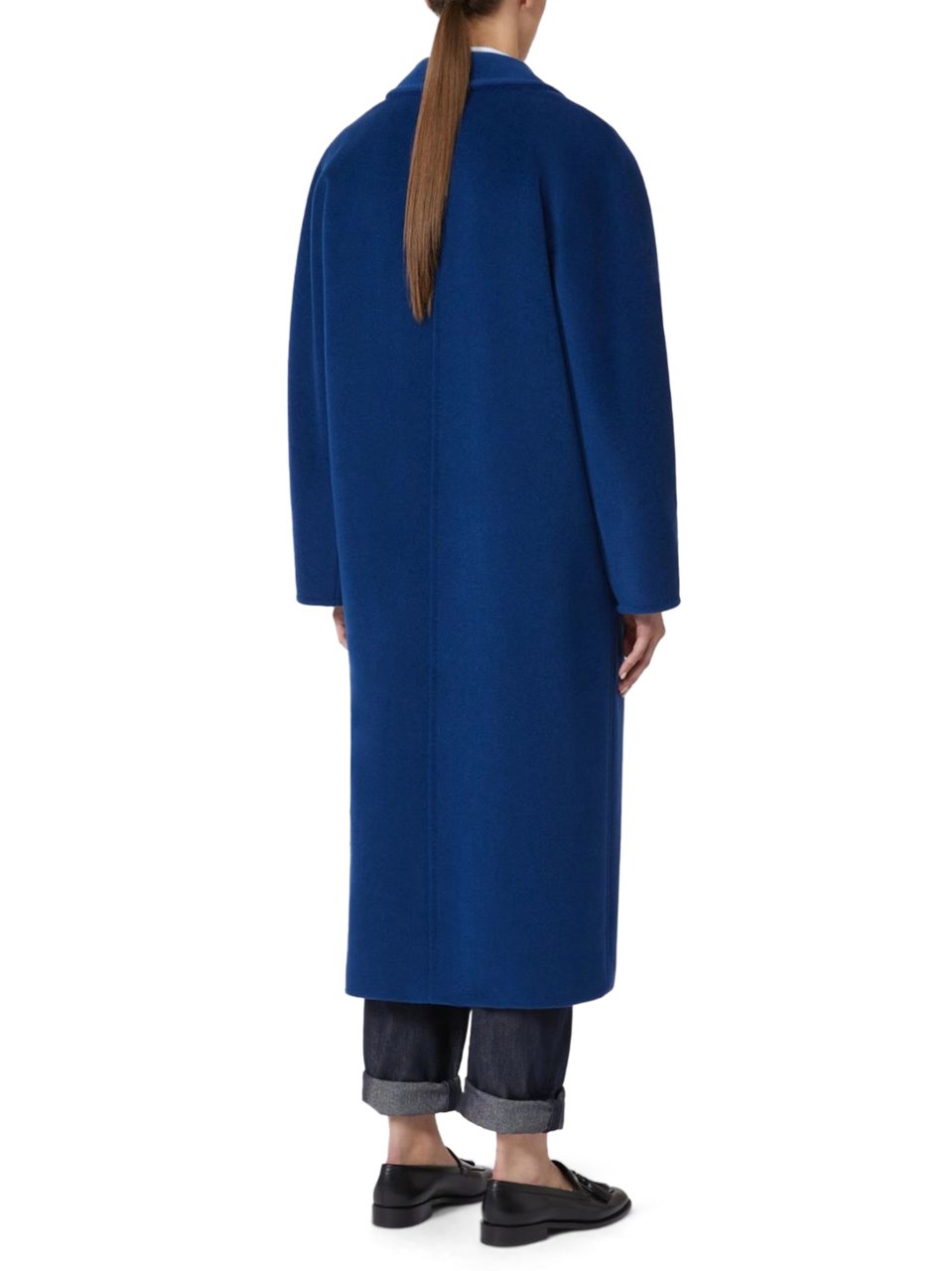 Max Mara Double-Breasted Coat with Wide Lapel Collar Blauw