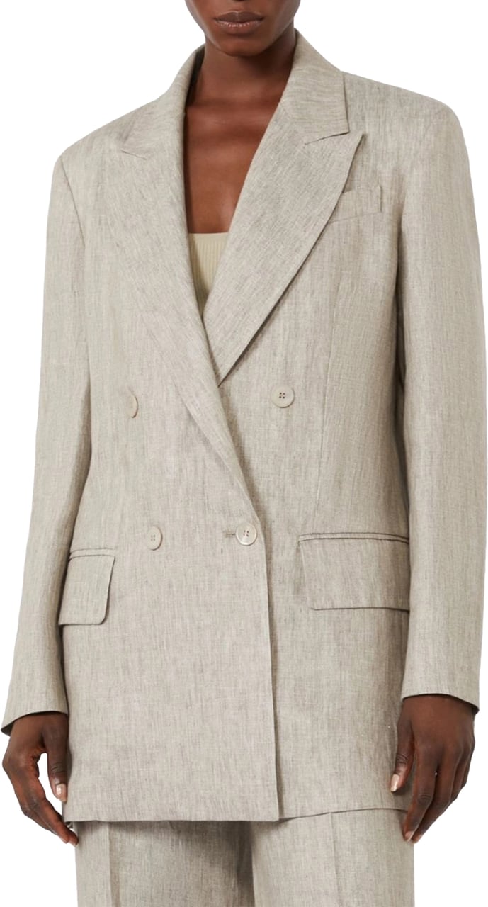 Max Mara Neutral Mxmolimpi Double-Breasted Textured Blazer Grijs
