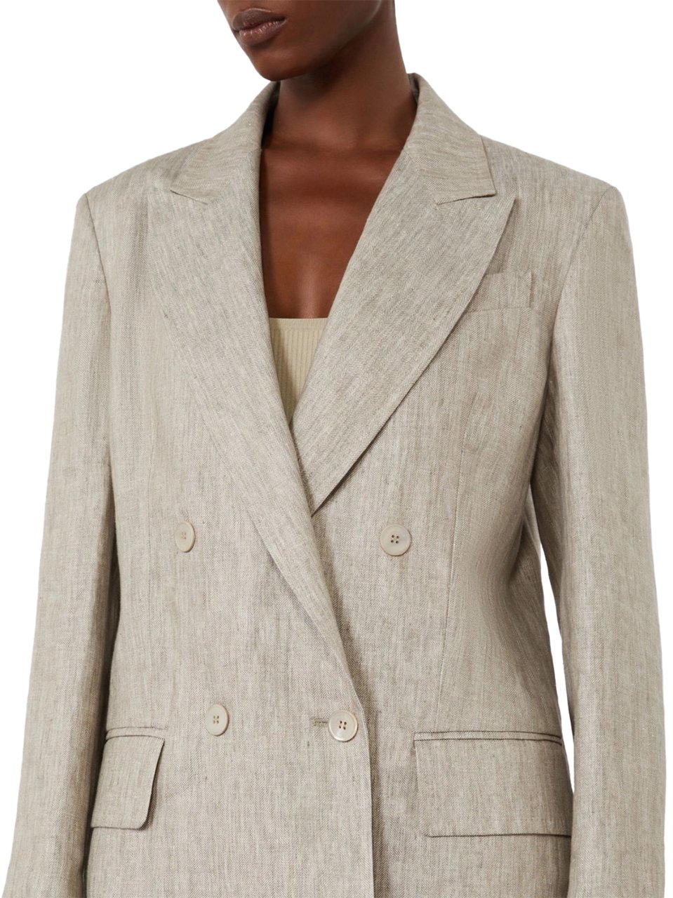 Max Mara Double-Breasted Relaxed Fit Linen Jacket Grijs