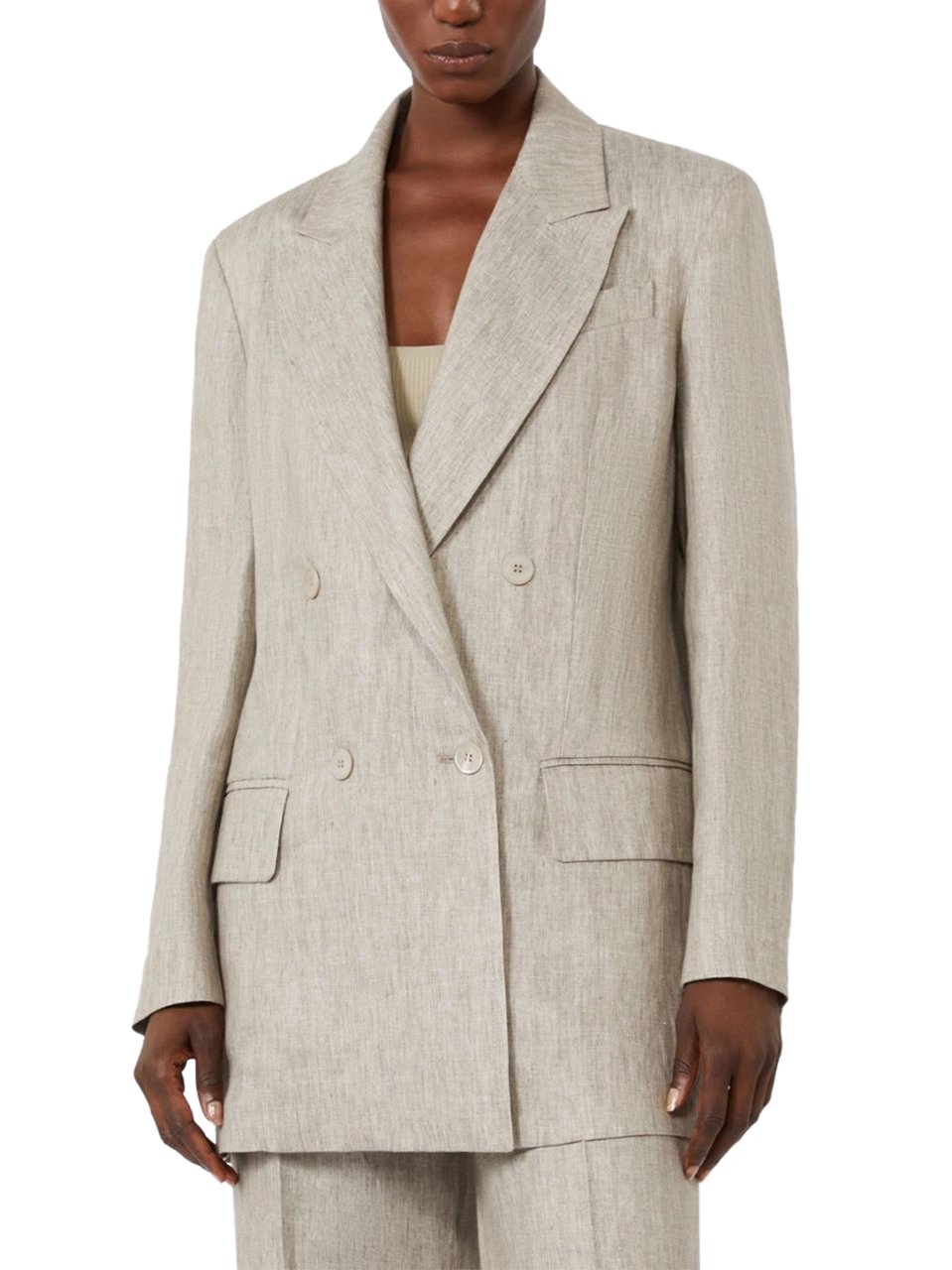 Max Mara Double-Breasted Relaxed Fit Linen Jacket Grijs