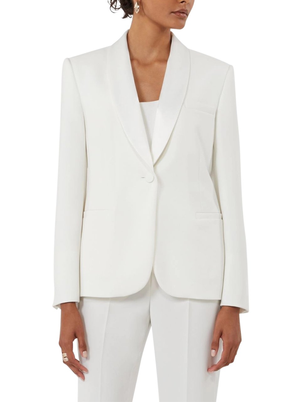 Max Mara Structured White Tailored Jacket with Shawl Collar Wit