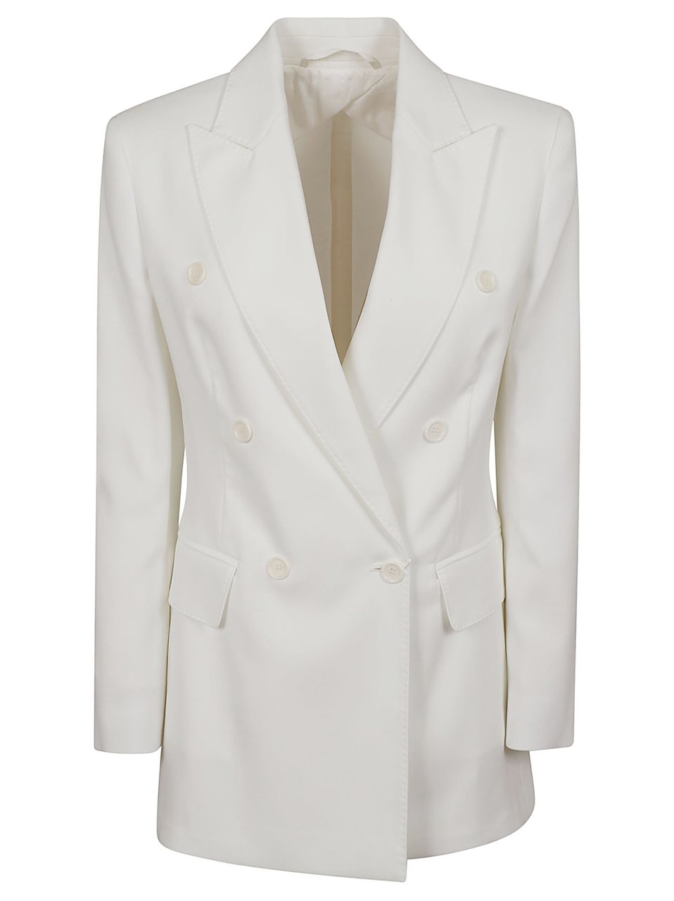 Max Mara Fitted Optical White Blazer with Peak Lapels Wit