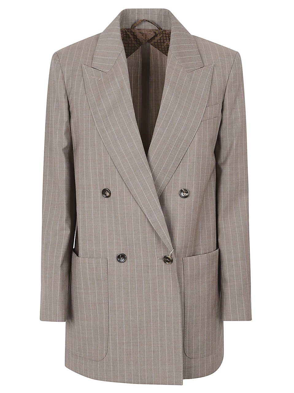 Max Mara Double-Breasted Oversized Blazer In Pure Wool Pinstripe Grijs