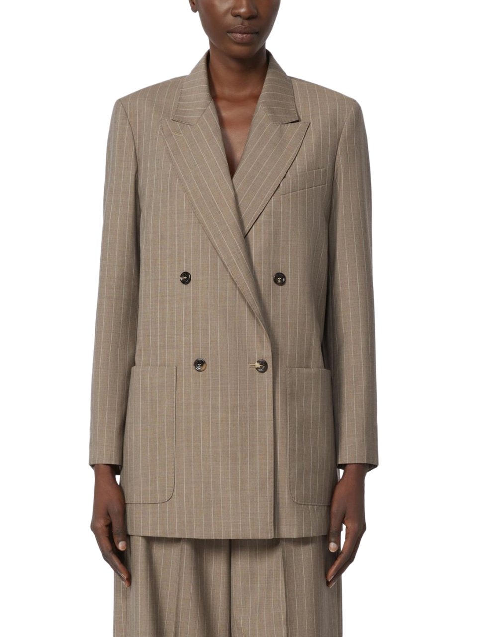 Max Mara Double-Breasted Pinstripe Jacket with Structured Fit Bruin