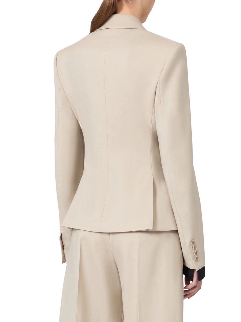 Max Mara Tailored Beige Double-Breasted Jacket with Contrasting Cuffs Neutraal