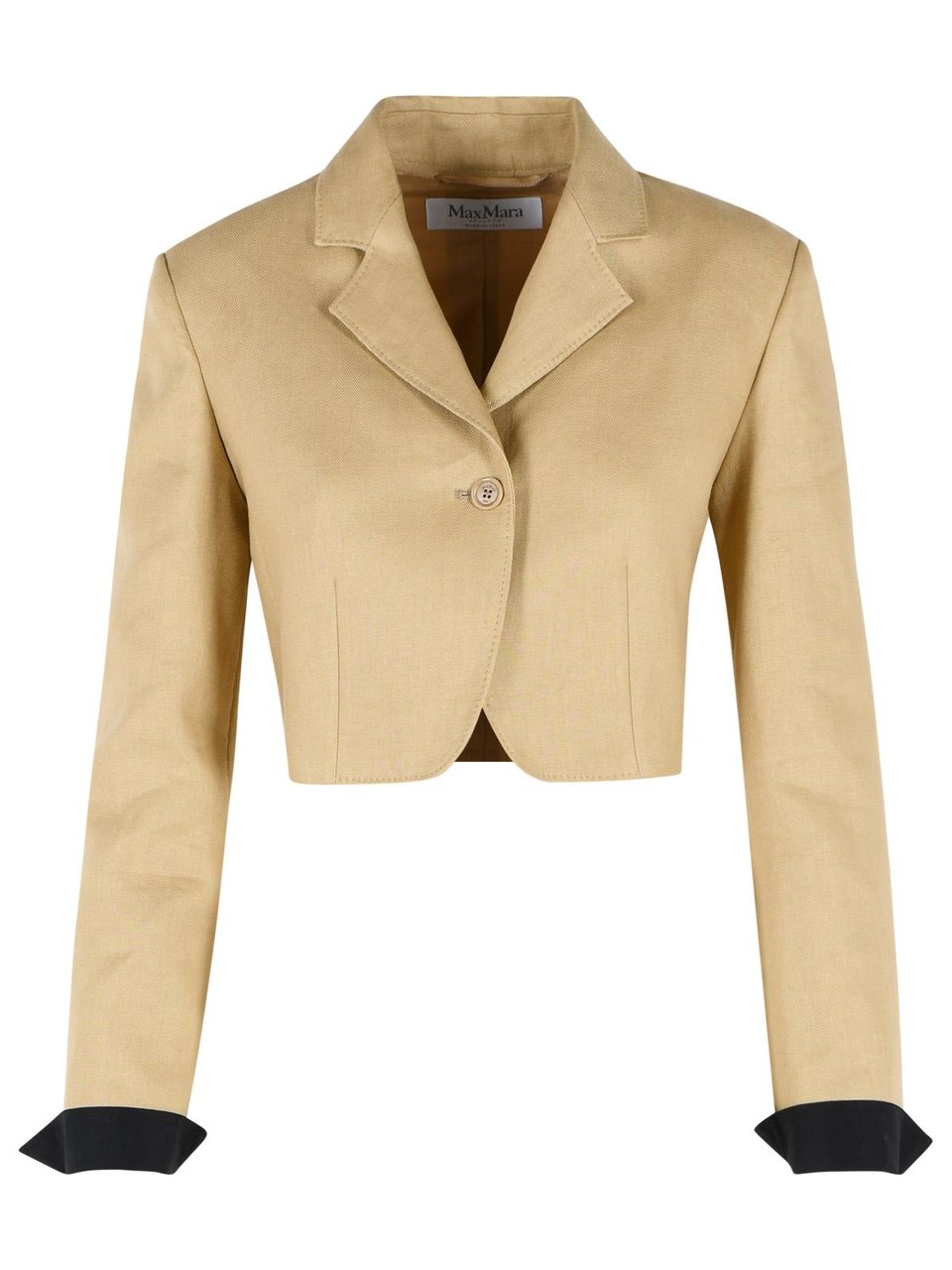 Max Mara 'Buono' Diagonal Cropped Jacket In Camel Linen Bruin