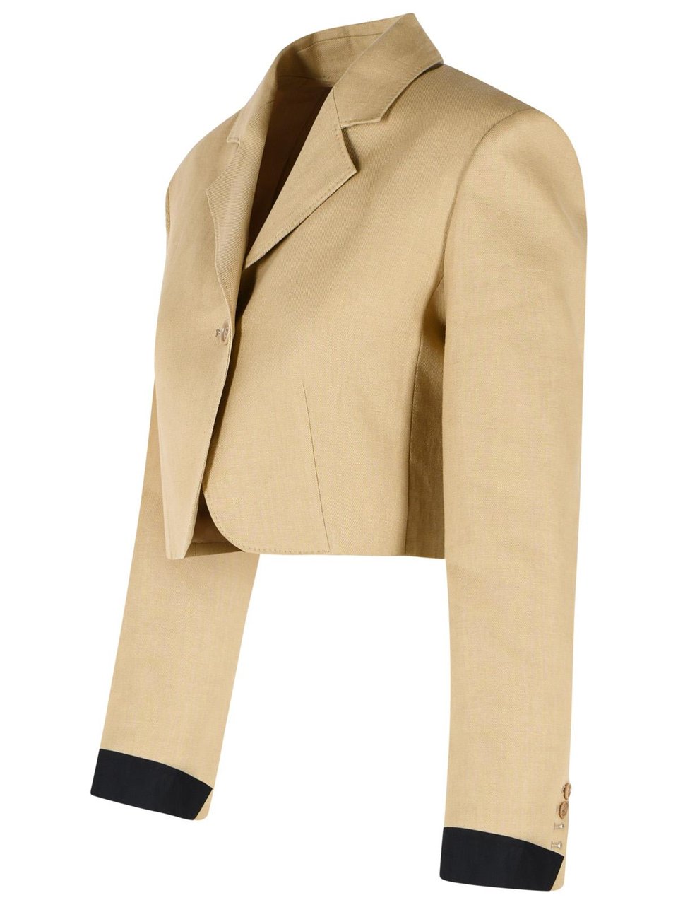 Max Mara 'Buono' Diagonal Cropped Jacket In Camel Linen Bruin