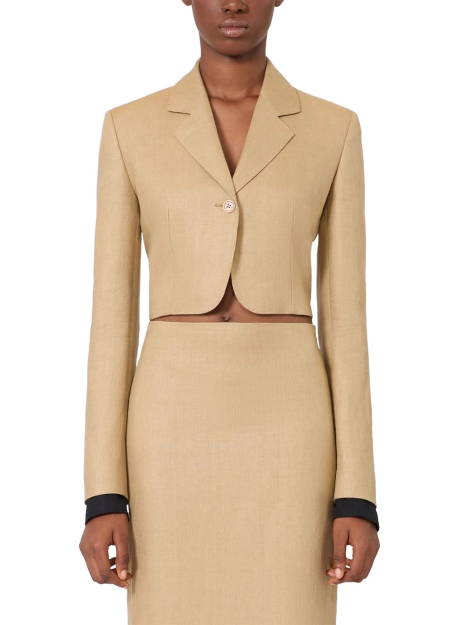 Max Mara Cropped Linen Jacket with Tailored Fit Neutraal