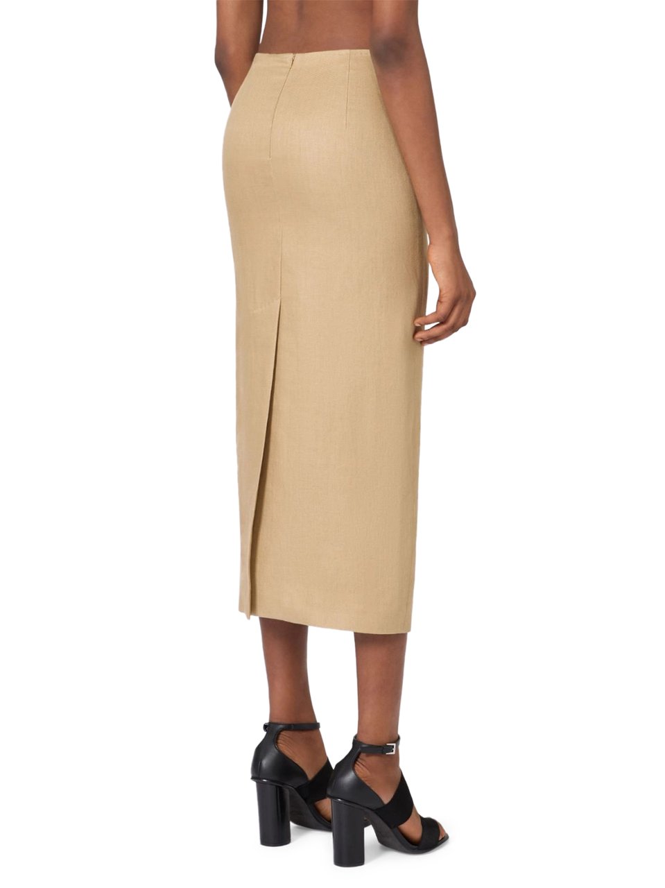 Max Mara Knee-Length Linen Skirt with Back Slit Neutraal