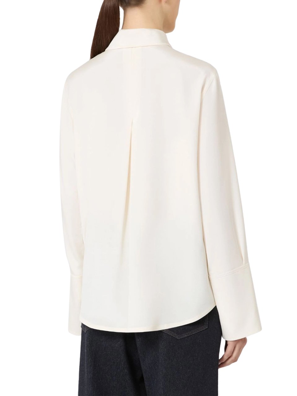 Max Mara Ivory Silk Blend Shirt with Classic Collar Wit