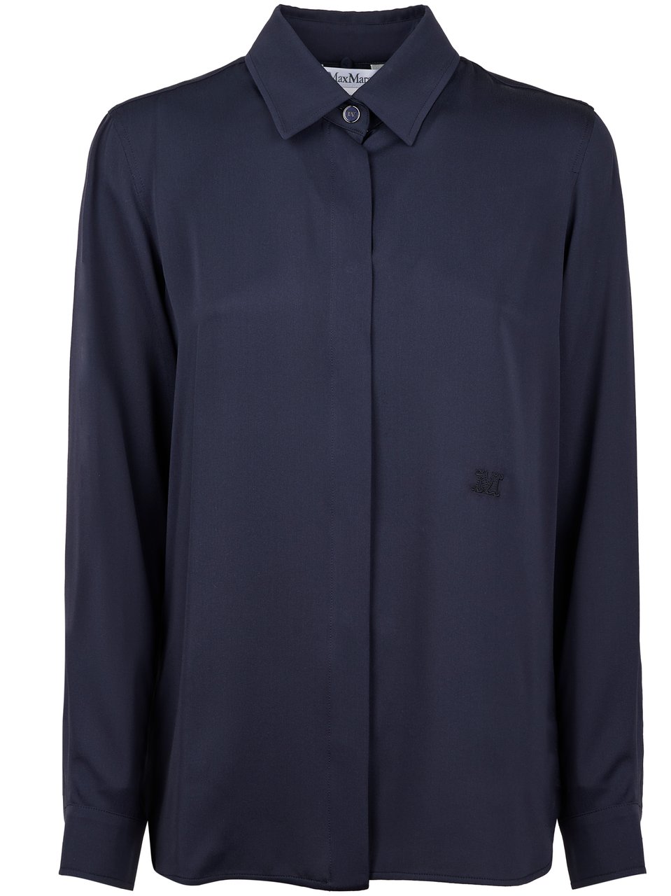 Max Mara Silk Blue Shirt with Classic Collar Zwart
