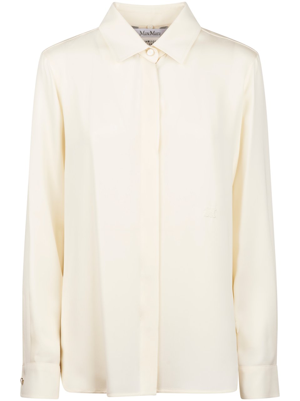 Max Mara Smooth Silky Ivory Shirt with Classic Collar Neutraal