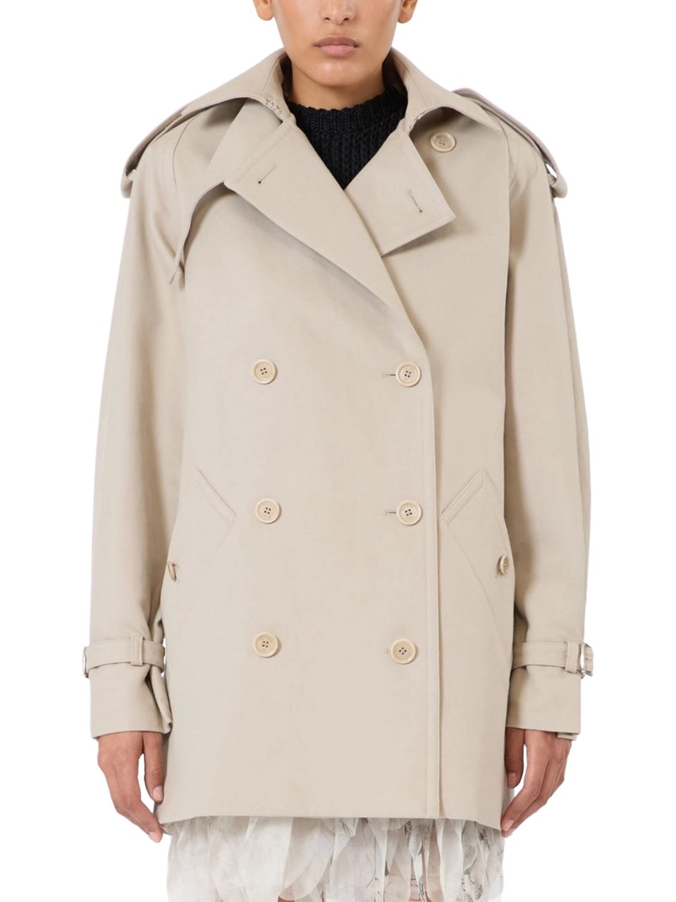 Max Mara Double-Breasted Short Trench Coat with Belted Waist Grijs