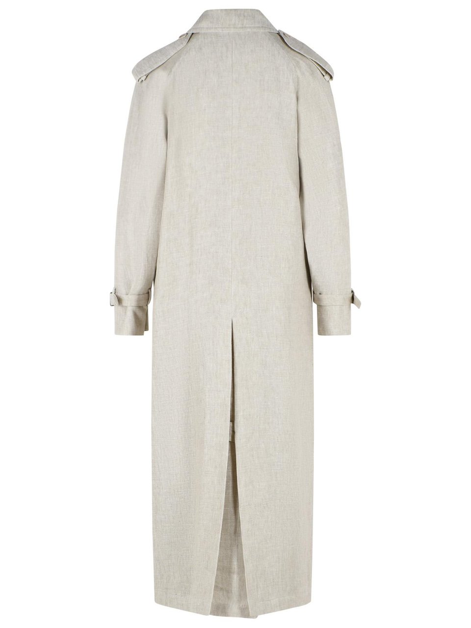 Max Mara Double-Breasted Duster In 'Drill' Of Pure Beige Sand Linen Grijs