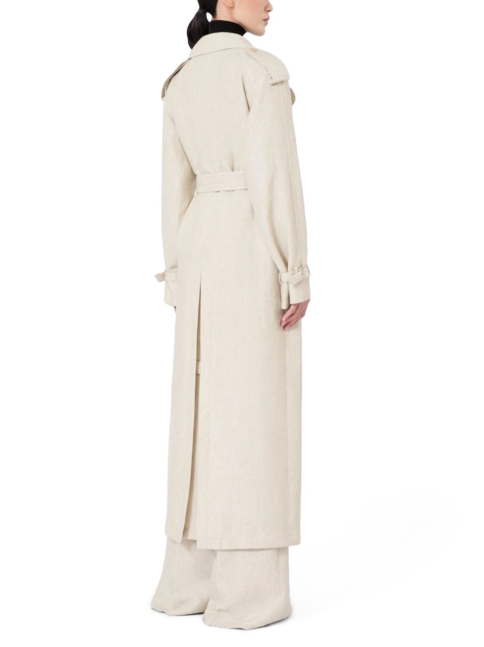 Max Mara Double-Breasted Linen Trench Coat with Belted Waist Wit