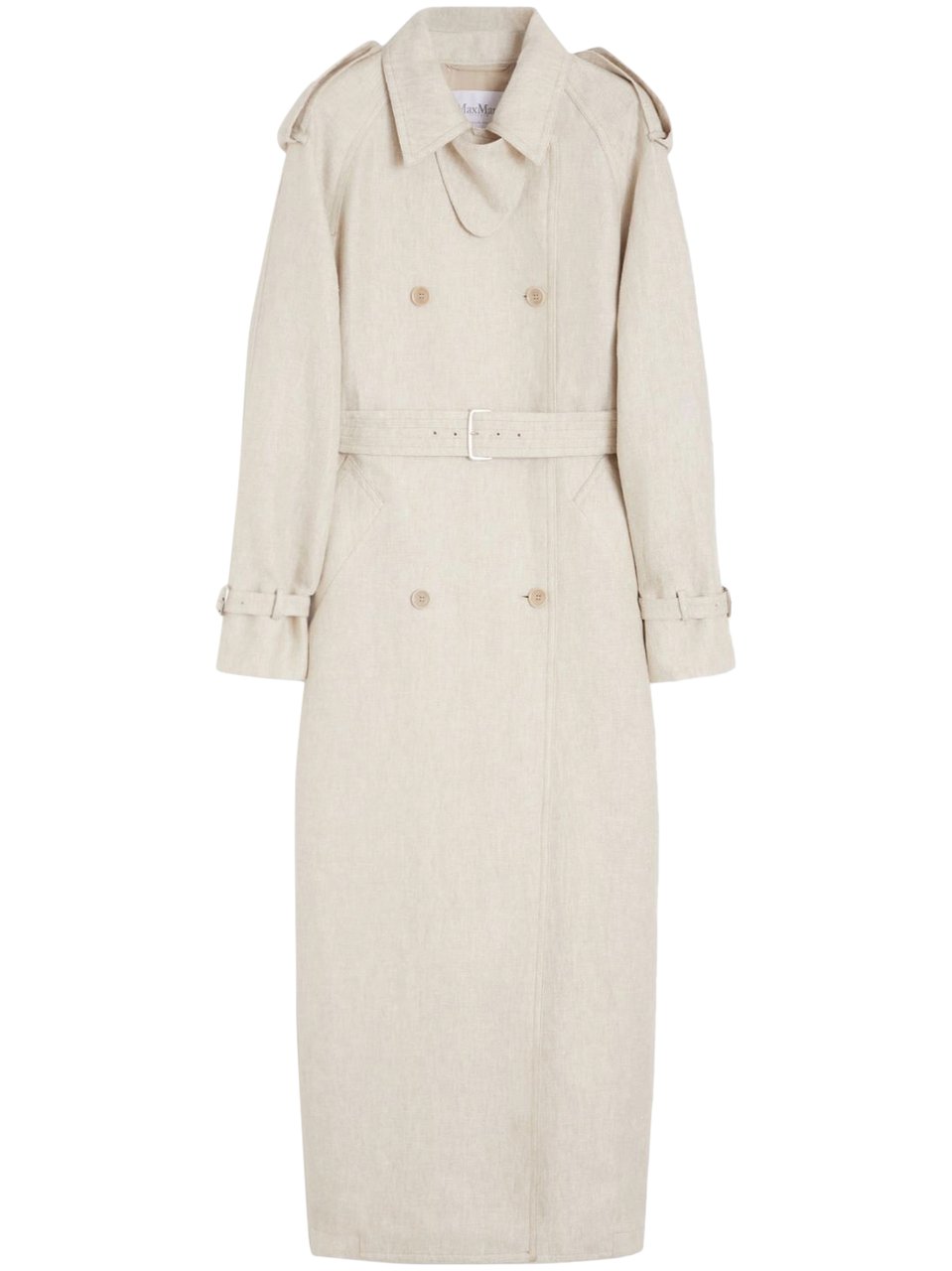 Max Mara Double-Breasted Linen Trench Coat with Belted Waist Wit