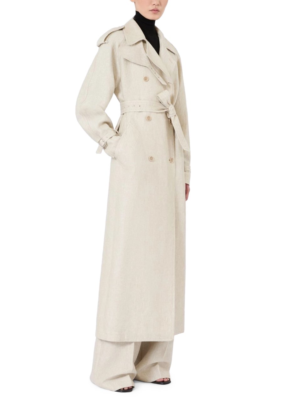 Max Mara Double-Breasted Linen Trench Coat with Belted Waist Wit