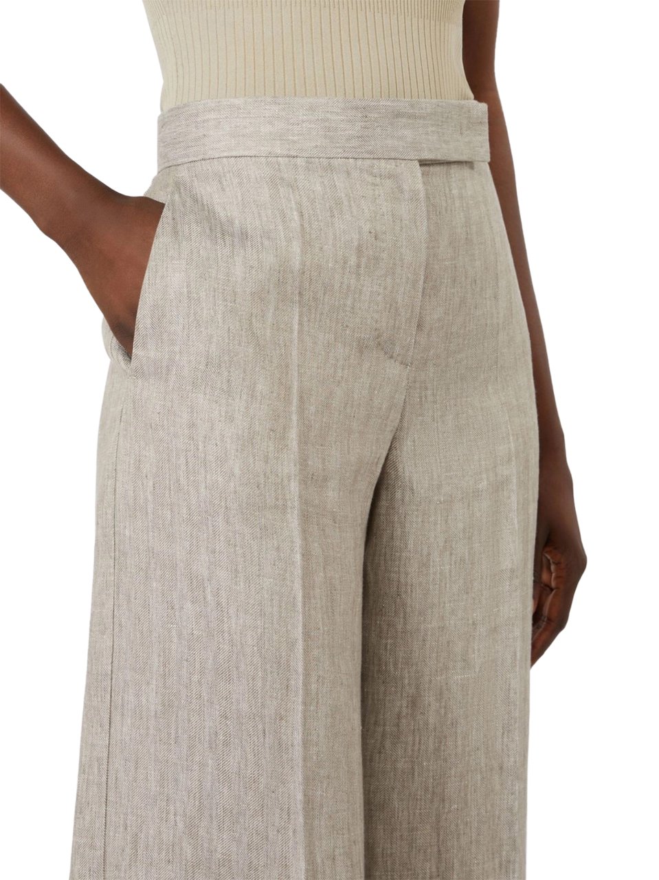 Max Mara Wide-Leg Linen Trousers with High Waist Grijs