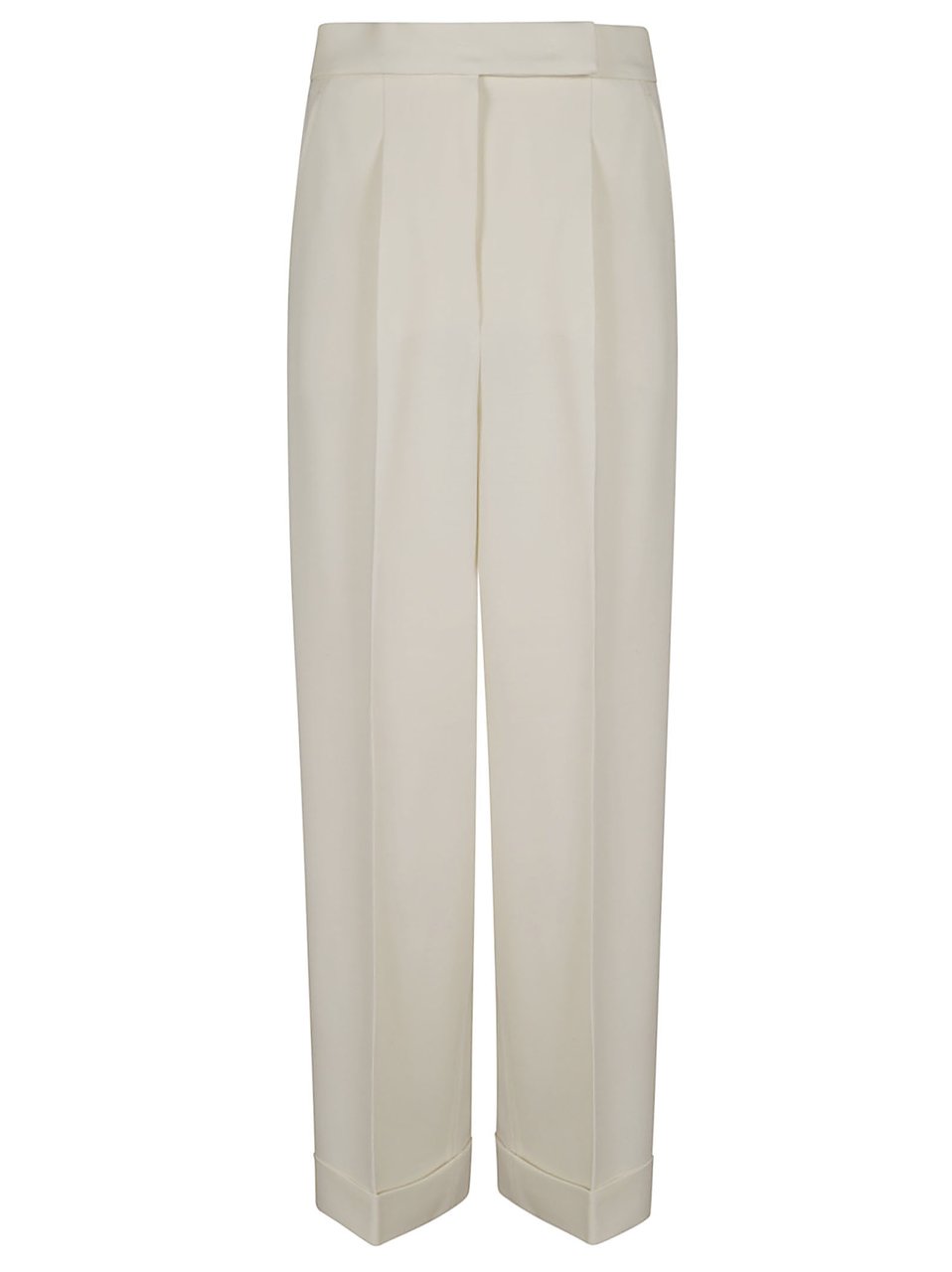 Max Mara Refined Tailored Straight-Leg Trousers with Geometric Turn-Up Neutraal