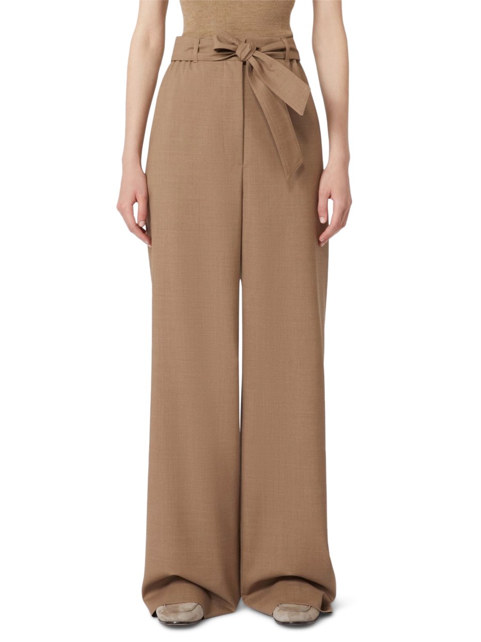 Max Mara High-Waisted Wide-Leg Trousers with Self-Tie Belt Bruin