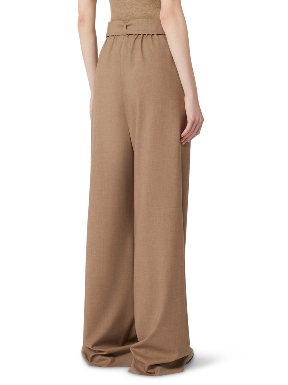 Max Mara High-Waisted Wide-Leg Trousers with Self-Tie Belt Bruin