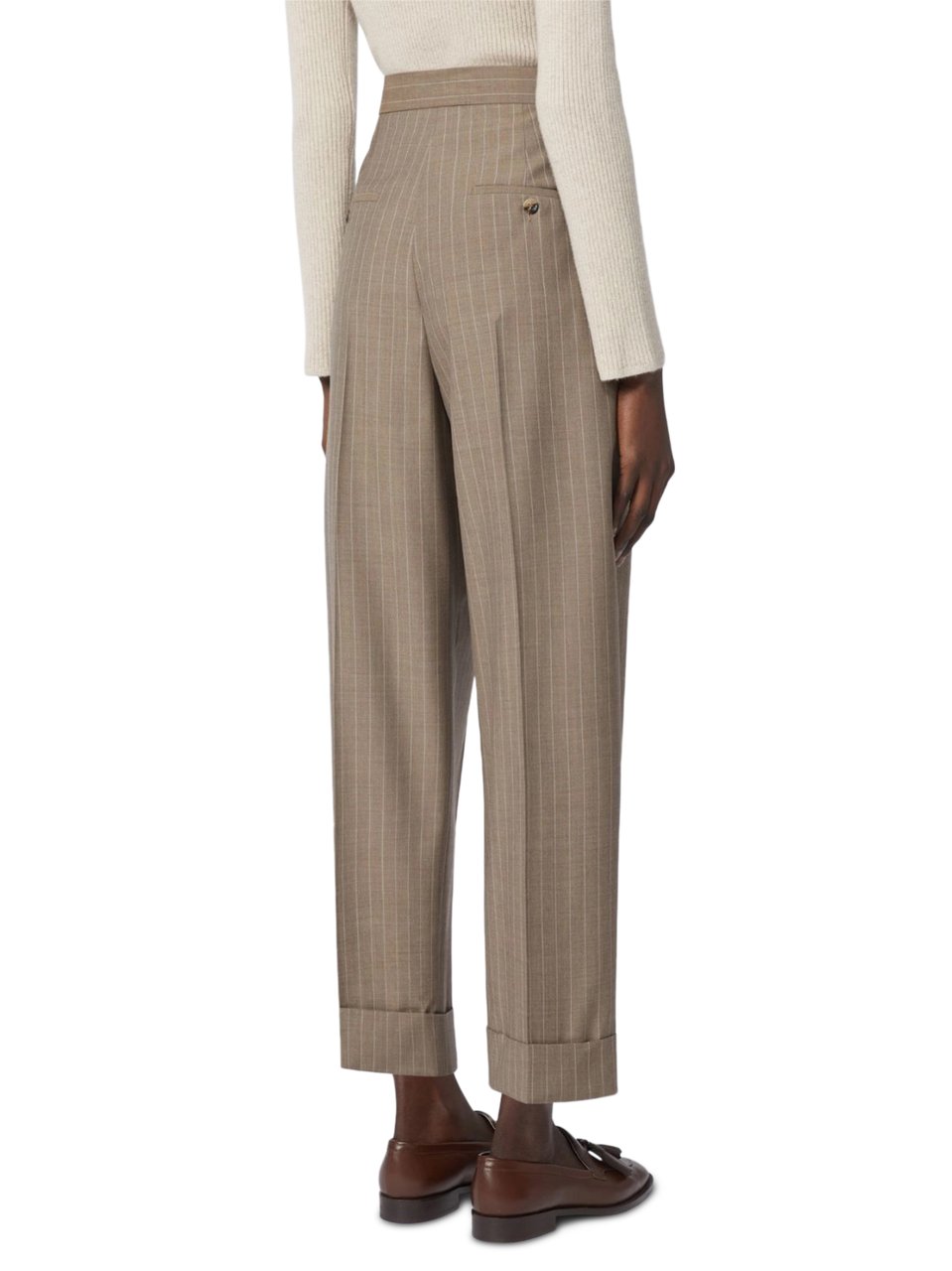 Max Mara Tailored Long Trousers with Vertical Pinstripes Bruin