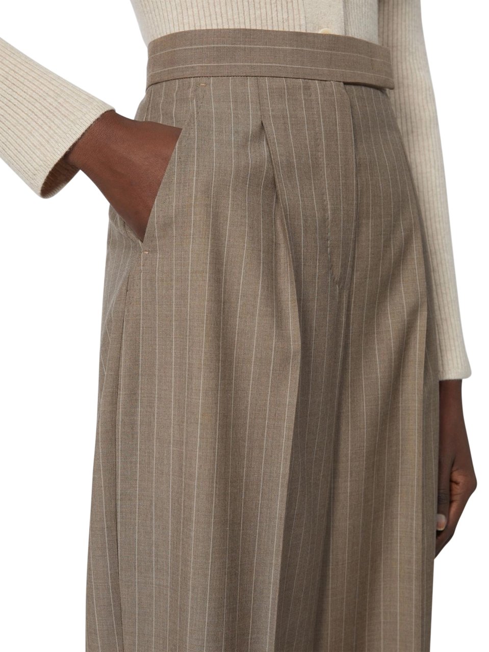 Max Mara Tailored Long Trousers with Vertical Pinstripes Bruin