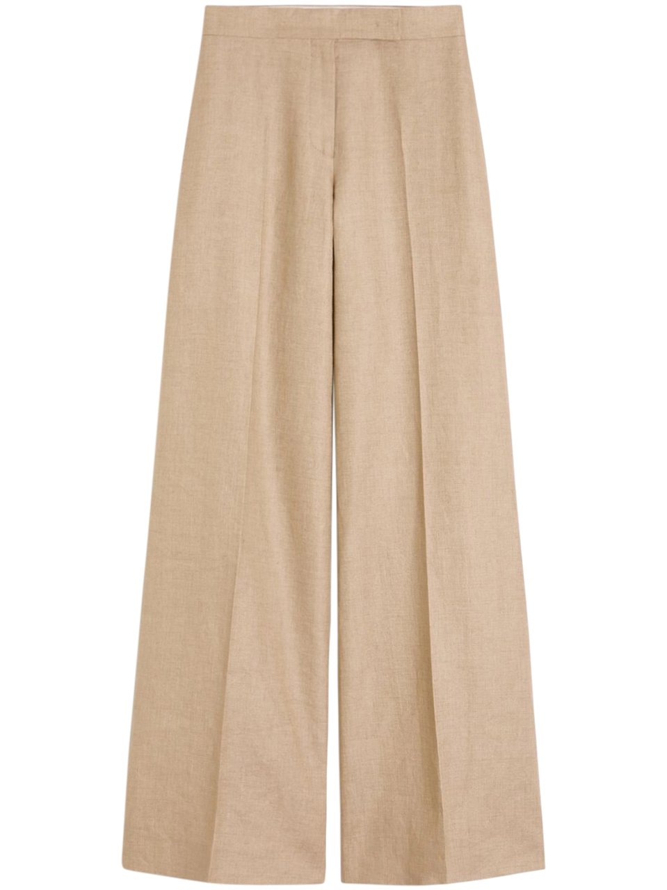 Max Mara Wide-Leg Sand Trousers with Tailored Pleats Neutraal
