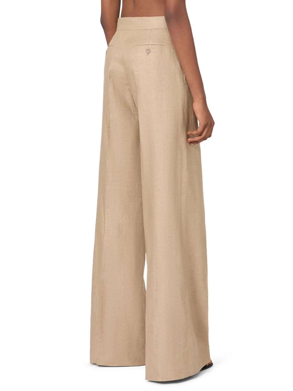 Max Mara Wide-Leg Sand Trousers with Tailored Pleats Neutraal