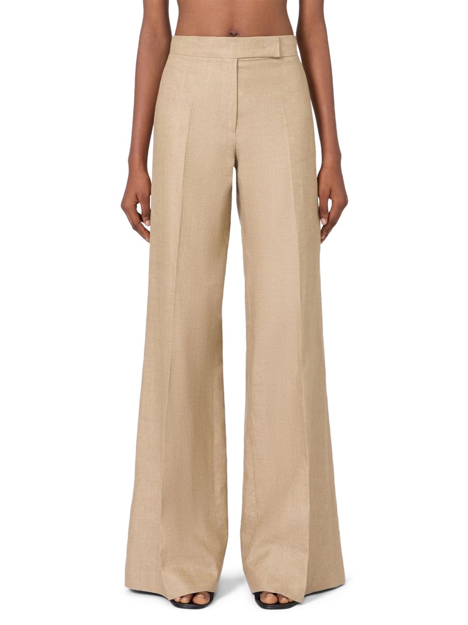 Max Mara Wide-Leg Sand Trousers with Tailored Pleats Neutraal
