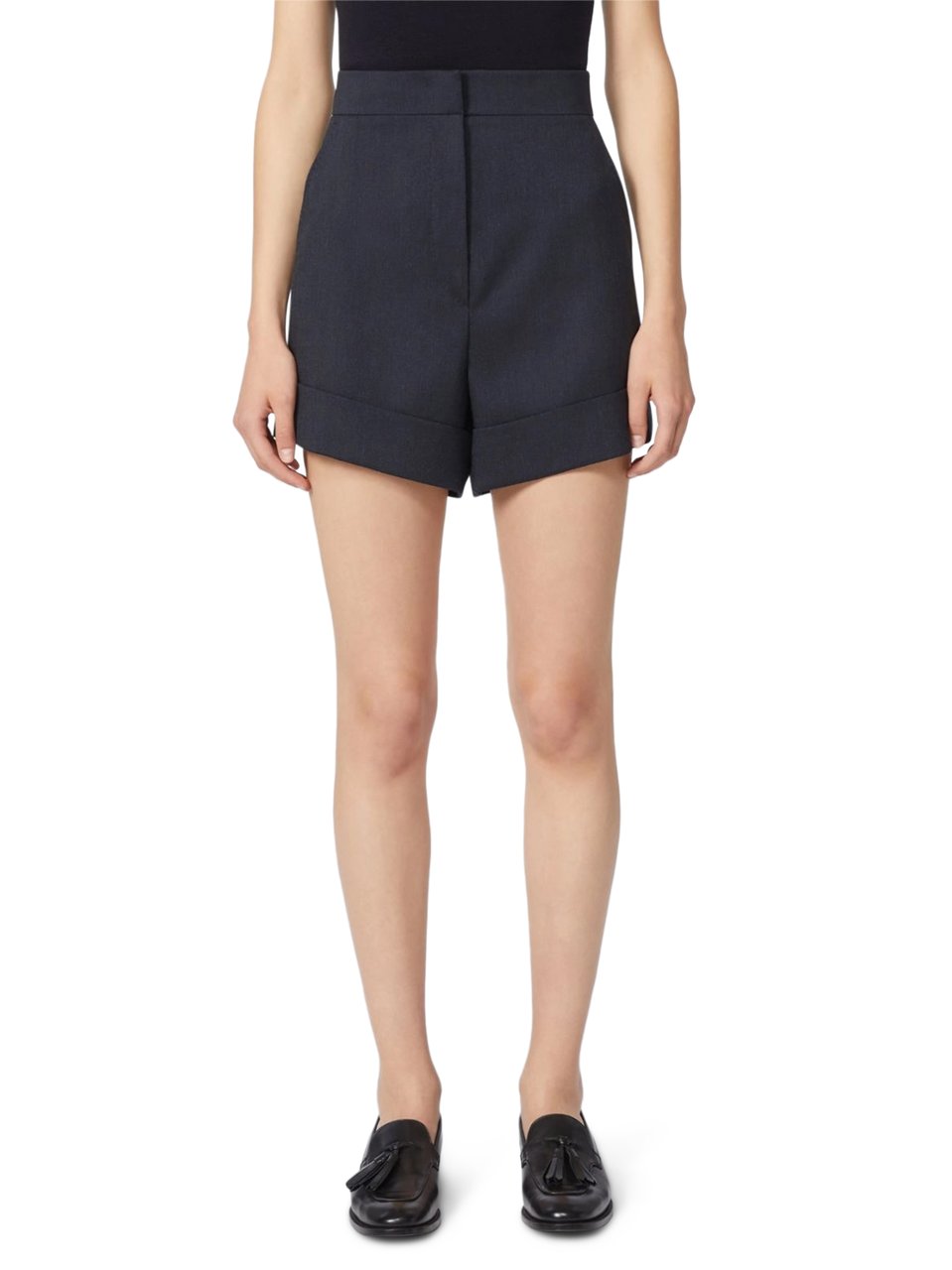 Max Mara Tailored High-Waist Shorts with Cuffed Hems Zwart