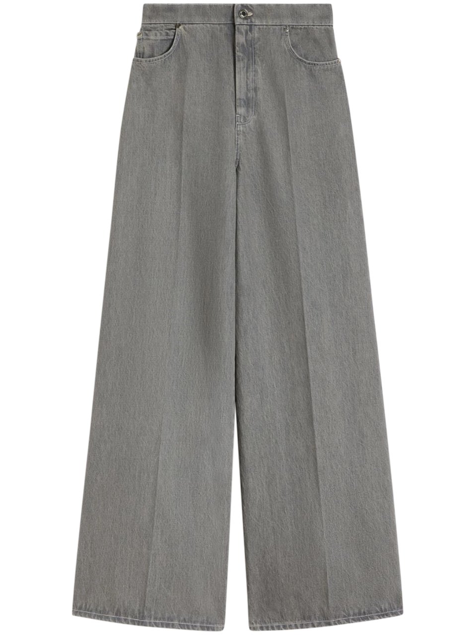 Max Mara High-Waisted Wide-Leg Denim Pants with Vintage Wash Grijs