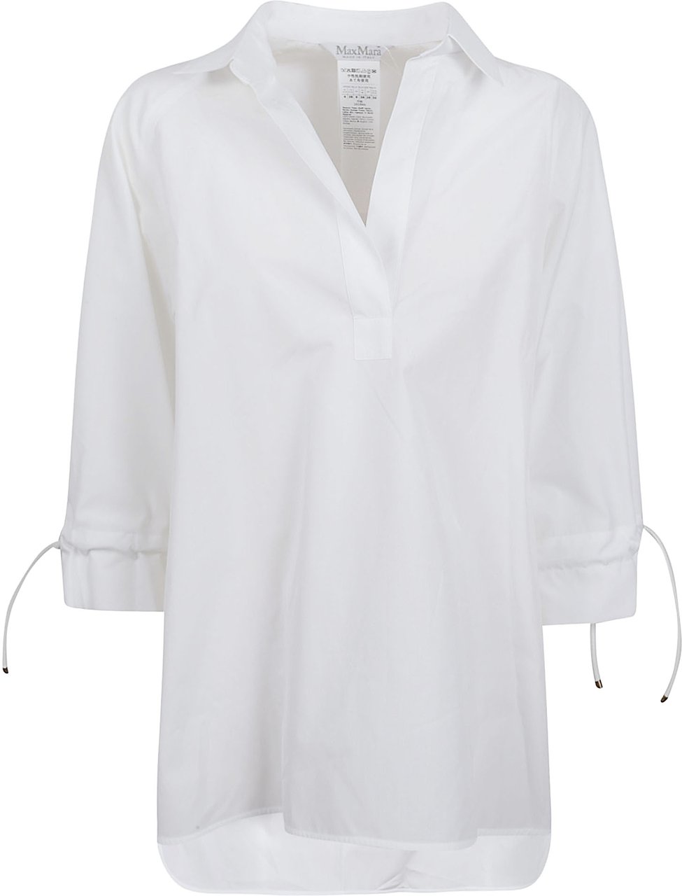 Max Mara White Cotton Shirt with Classic Collar and Gathered Cuffs Wit
