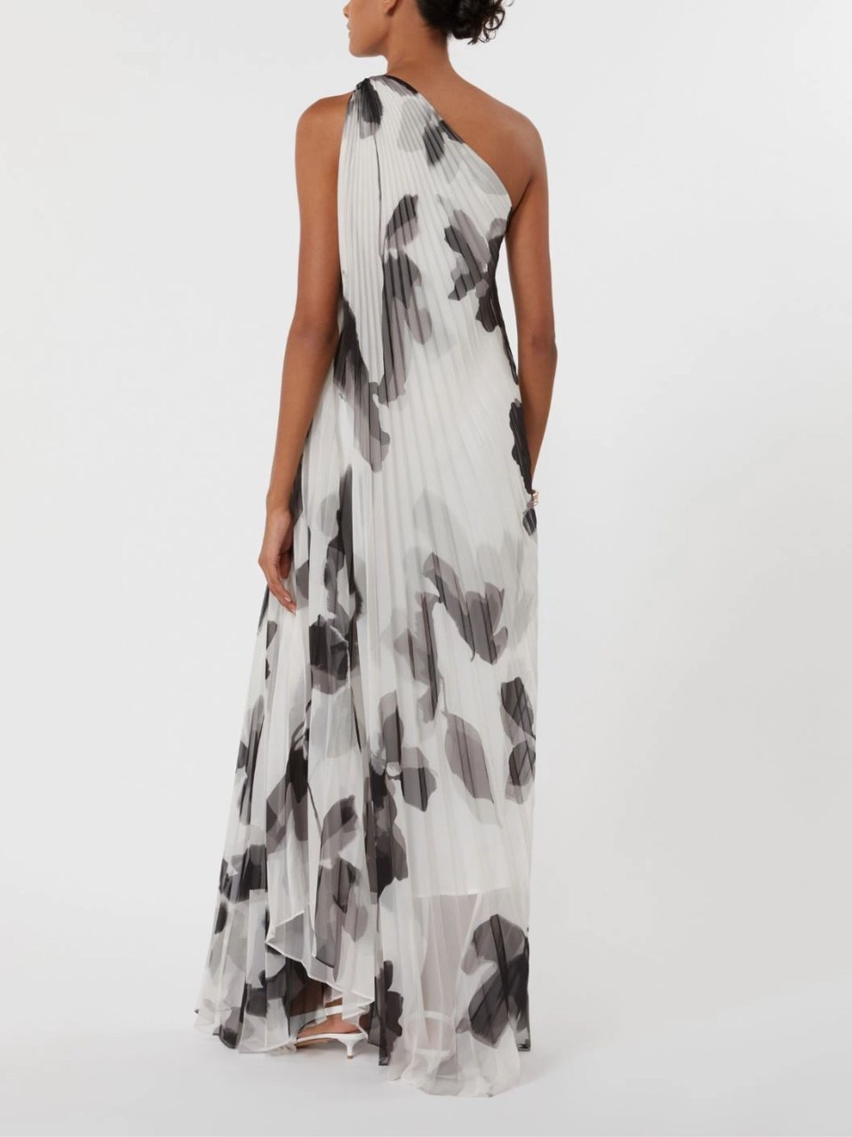 Max Mara Black White Pleated One-Shoulder Dress Wit