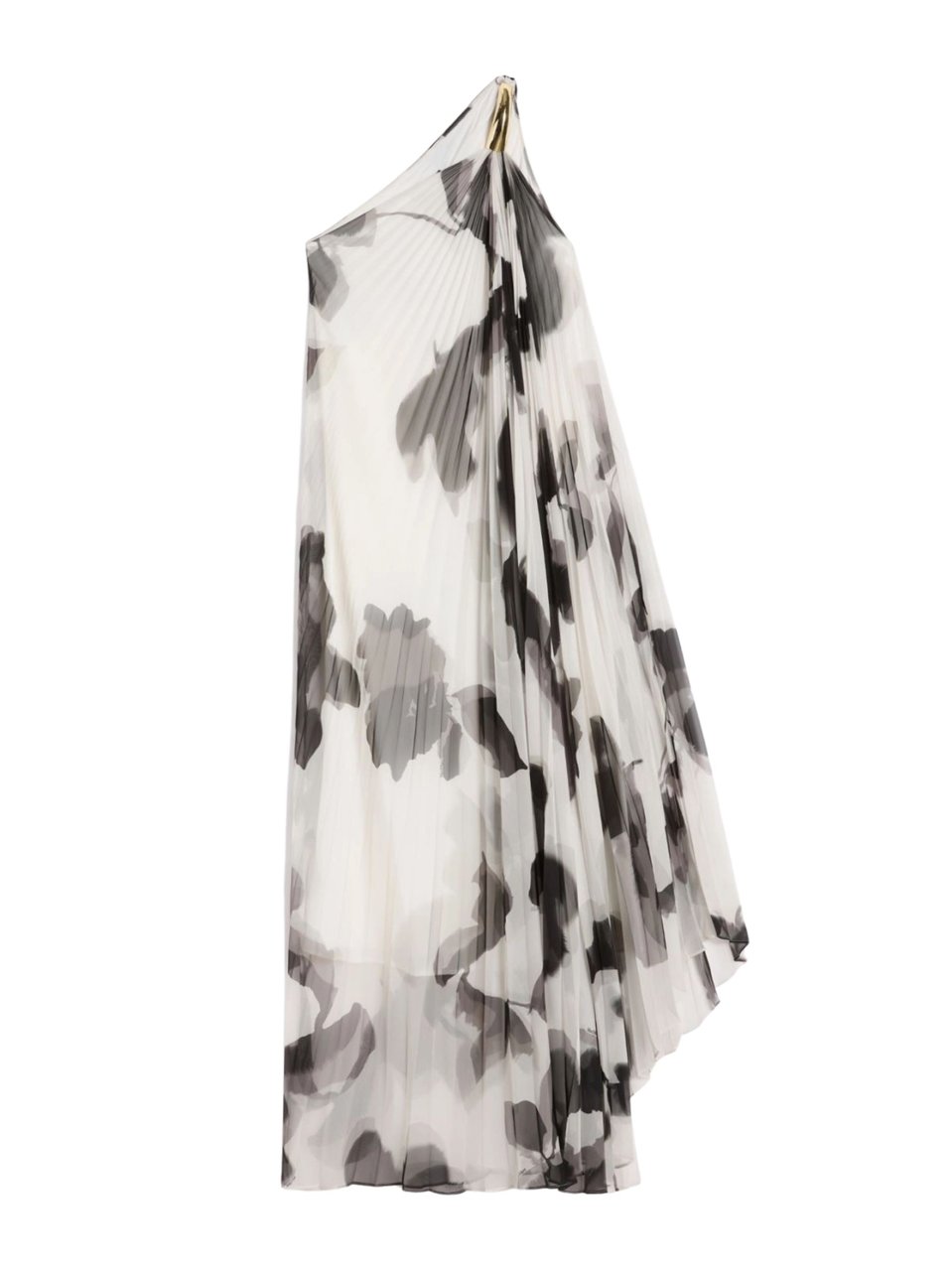 Max Mara Black White Pleated One-Shoulder Dress Wit