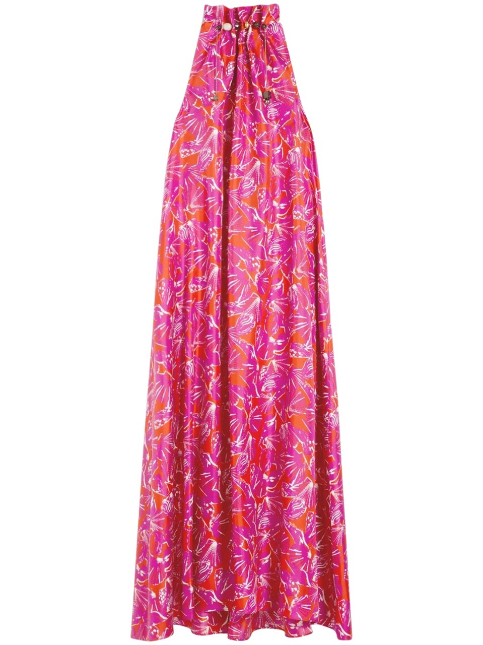 Max Mara Long Flowing Silk Maxi Dress with Ruffled Collar Roze