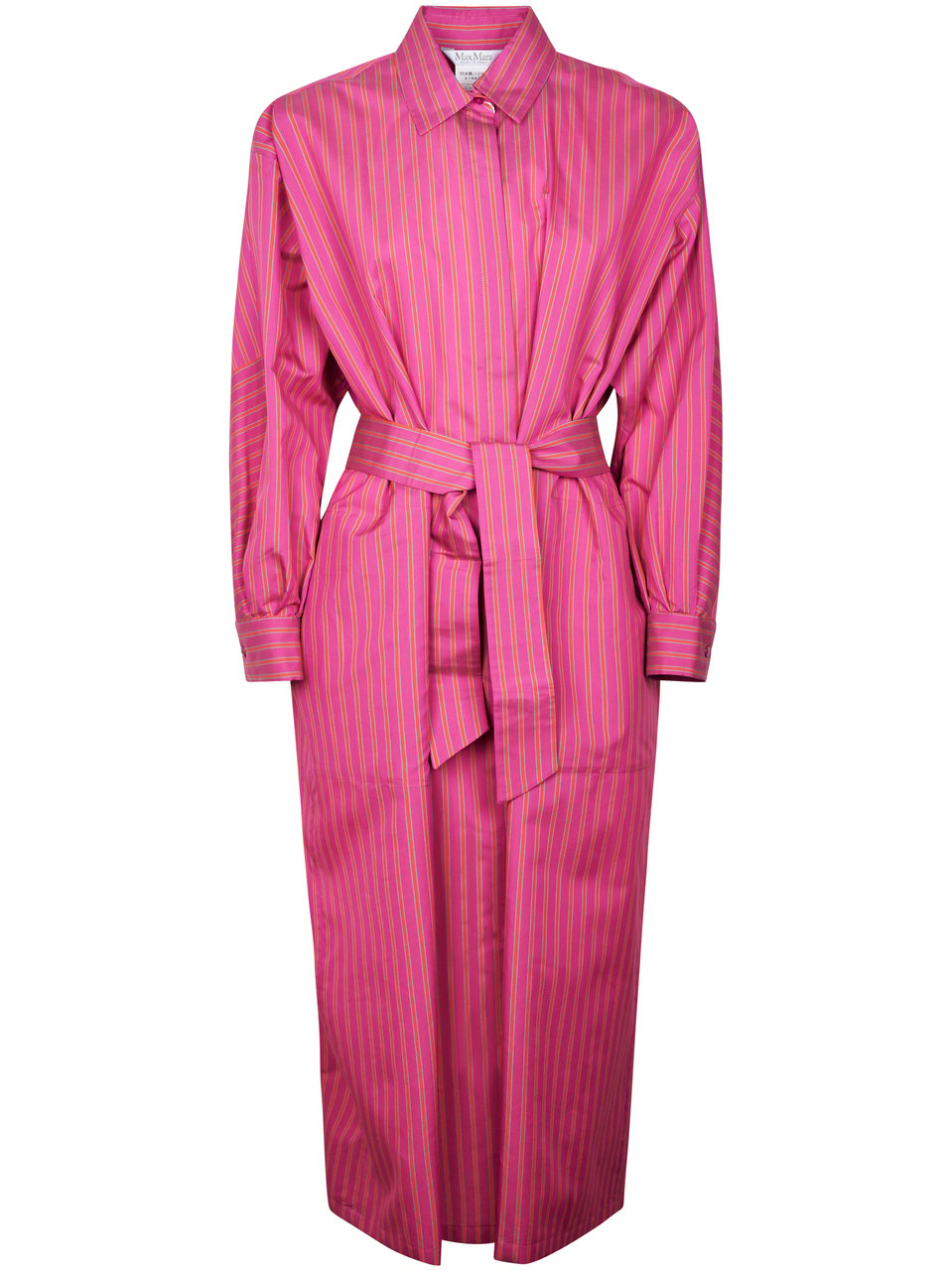 Max Mara Shirt Dress with Pointed Collar and Contrasting Stripes Roze