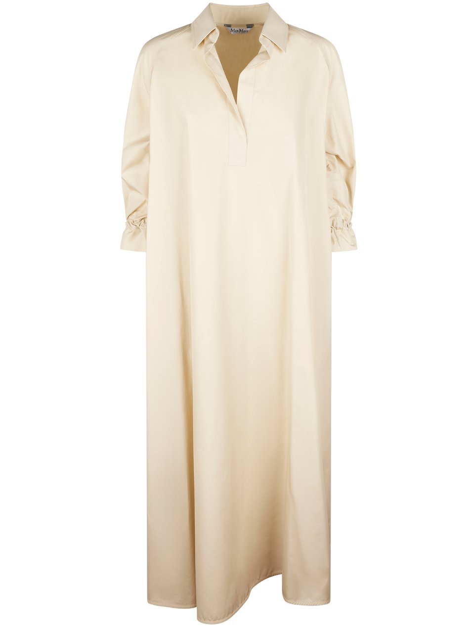 Max Mara Flowing Beige Midi Dress with Classic Collar Neutraal