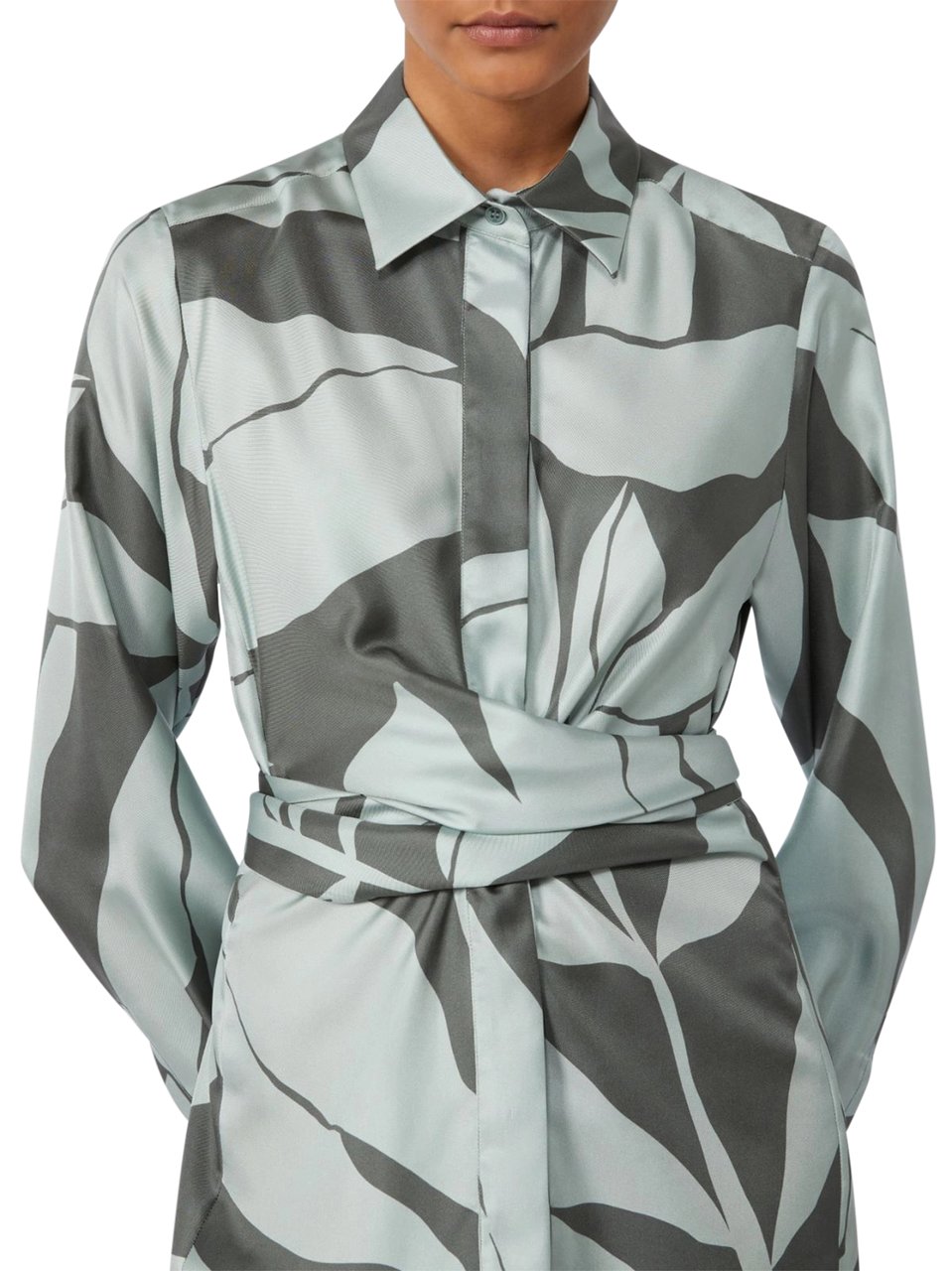 Max Mara Midi Dress with Bold Abstract Leaf Pattern Grijs