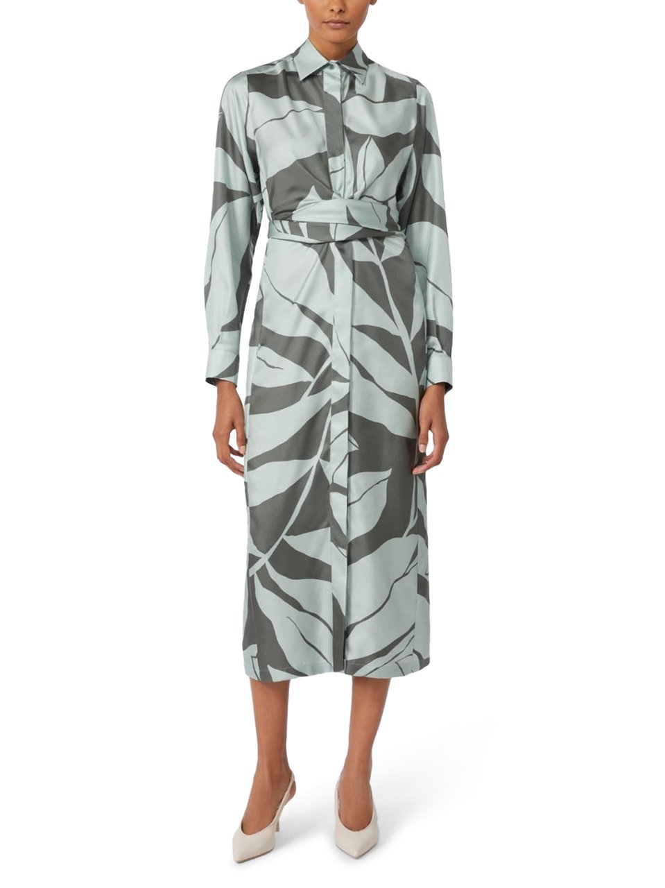 Max Mara Midi Dress with Bold Abstract Leaf Pattern Grijs