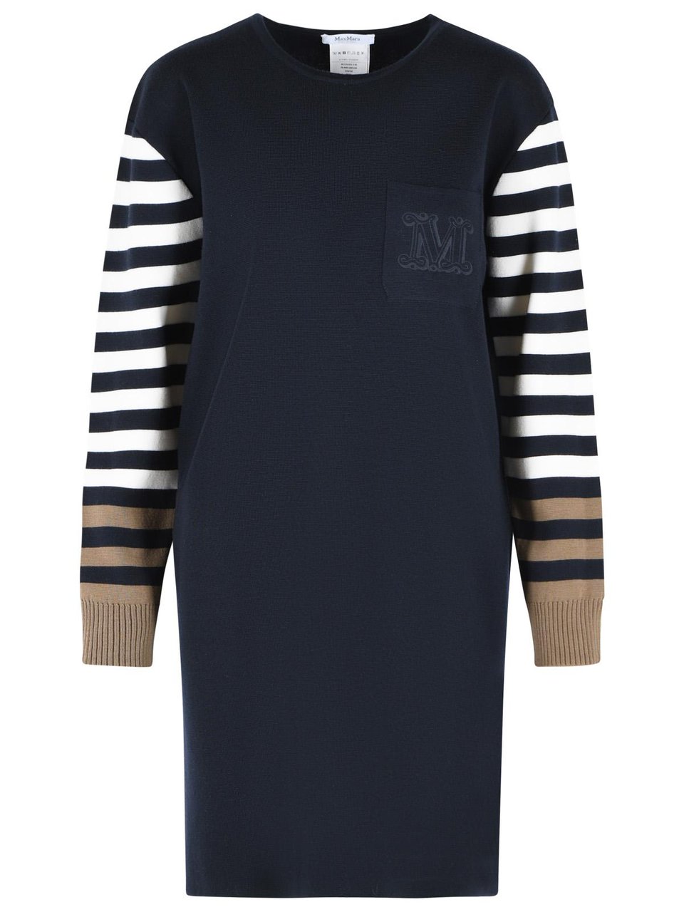Max Mara Cotro 'Velo' Dress In Navy Blue Virgin Wool Zwart